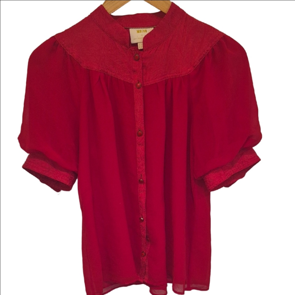 Maeve By Anthropologie Colliner Red Blouse with Lace Accents